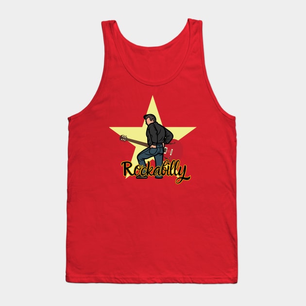 Star Rockabilly Greaser and Red Guitar Tank Top by DAZu